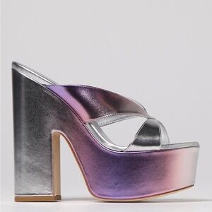 Stuart Weitzman Purple and Silver Platform Slides